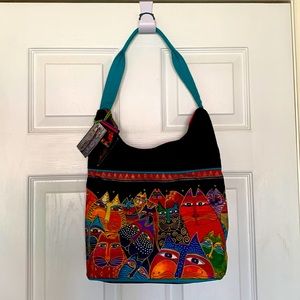 Trendy Bag New Laurel Burch Cats.Triangles on Back.Zip Closure.Zip Pocket Inside
